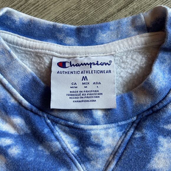 Champion Blue/White Drake Bulldogs Tie Dye Cropped Sweatshirt Size Medium - Picture 6 of 8
